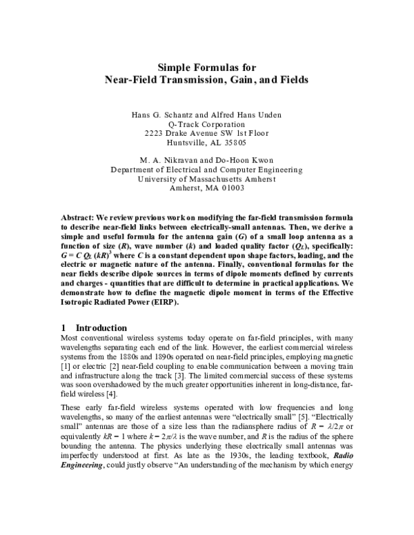 (PDF) Simple Formulas for Near-Field Transmission, Gain, and Fields