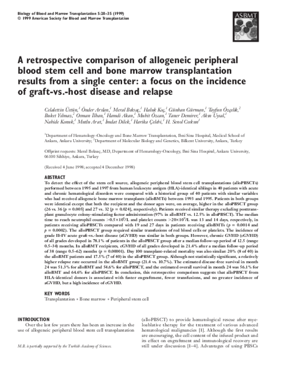 (PDF) A retrospective comparison of allogeneic peripheral blood stem ...