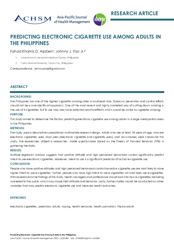 elfbar nachfüll pod läuft aus PDF) Predicting Electronic Cigarette Use Among Adults in the Philippines