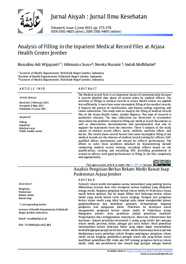 (PDF) Analysis of Filling in the Inpatient Medical Record Files at ...