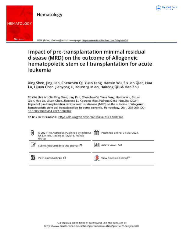 (PDF) Impact of pre-transplantation minimal residual disease (MRD) on ...