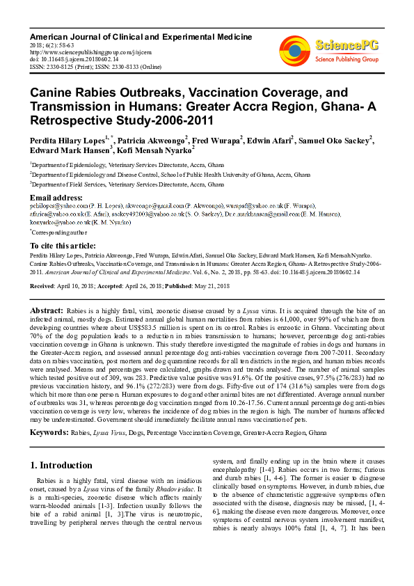 (PDF) Canine Rabies Outbreaks, Vaccination Coverage, and Transmission ...