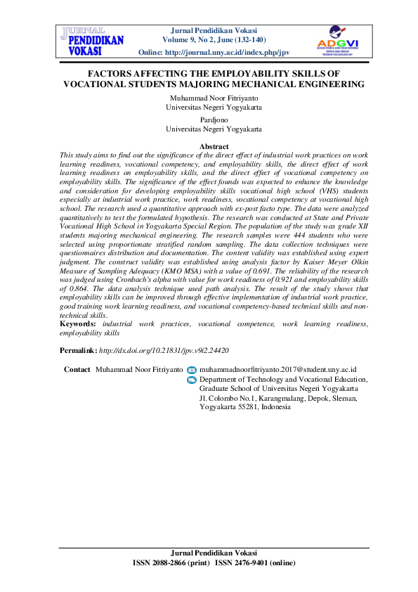 (PDF) Factors affecting the employability skills of vocational students ...