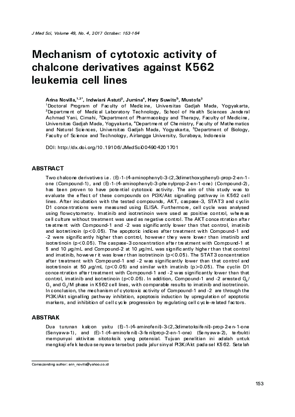 (PDF) Mechanism of cytotoxic activity of chalcone derivatives against ...