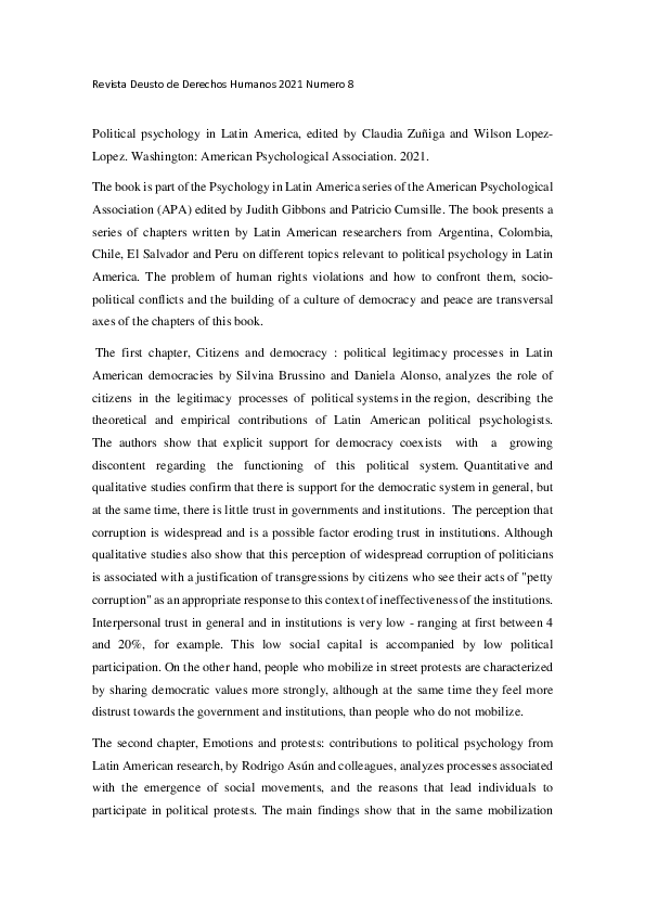 (PDF) Political psychology in Latin America, edited by Claudia Zuñiga ...