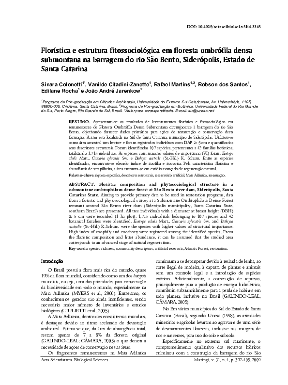  pdf flor stica e estrutura fitossociol gica em floresta ombr fila