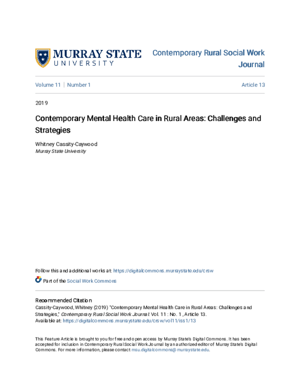 (PDF) Contemporary Mental Health Care in Rural Areas: Challenges and ...