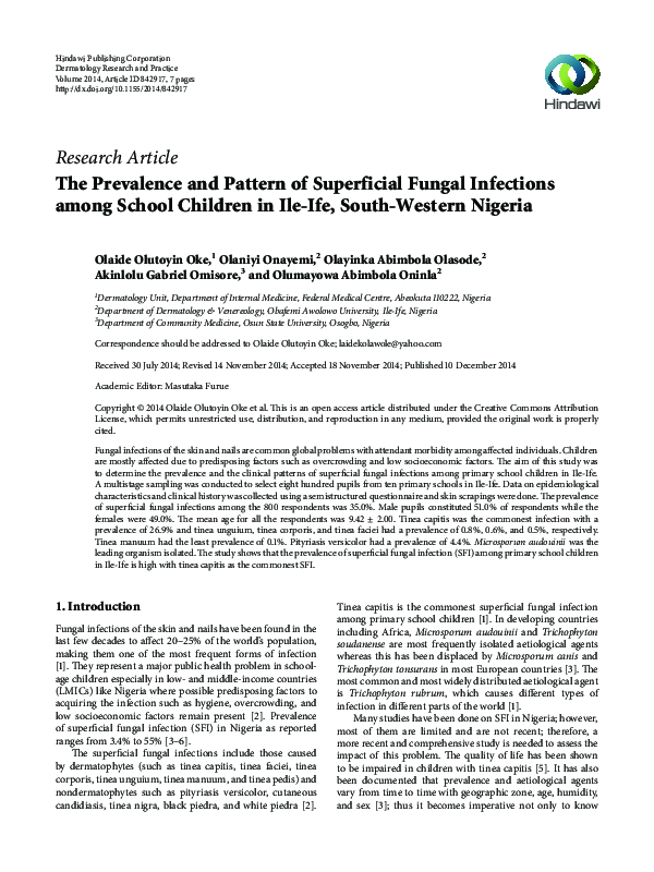 (PDF) The Prevalence and Pattern of Superficial Fungal Infections among ...