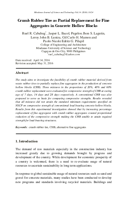 (PDF) Crumb Rubber Tire as Partial Replacement for Fine Aggregates in ...