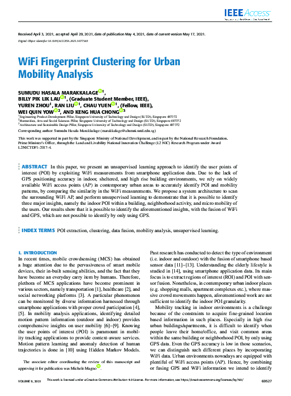(PDF) WiFi Fingerprint Clustering for Urban Mobility Analysis