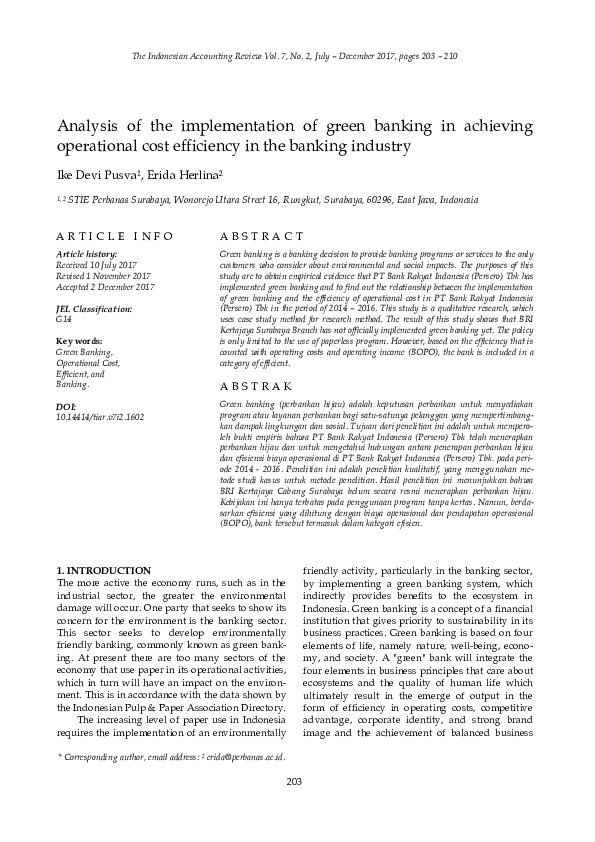 (PDF) Analysis of the implementation of green banking in achieving ...