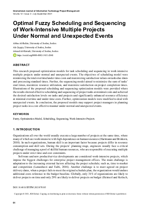 (PDF) Optimal Fuzzy Scheduling and Sequencing of Work-Intensive ...