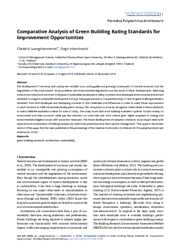 (PDF) Comparative Analysis of Green Building Rating Standards for ...