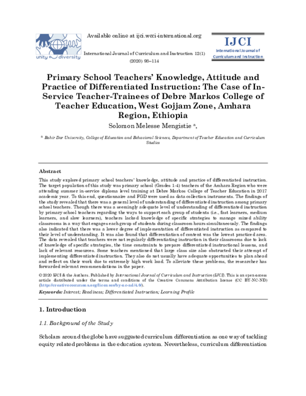 (PDF) Primary School Teachers' Knowledge, Attitude and Practice of ...