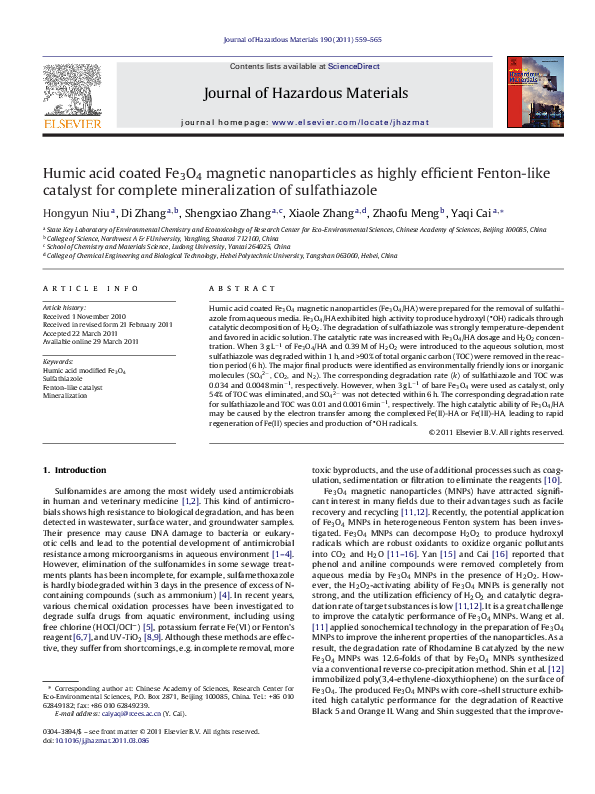 (PDF) Humic acid coated Fe3O4 magnetic nanoparticles as highly ...