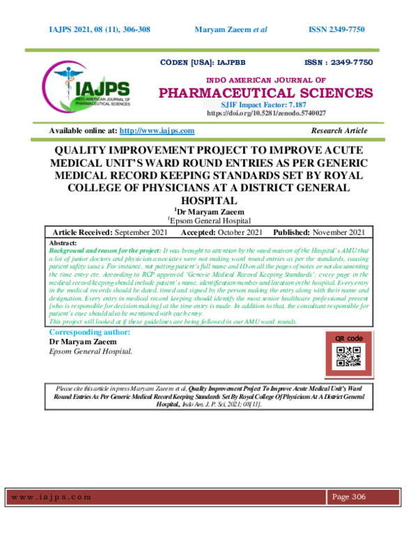(PDF) QUALITY IMPROVEMENT PROJECT TO IMPROVE ACUTE MEDICAL UNIT'S WARD