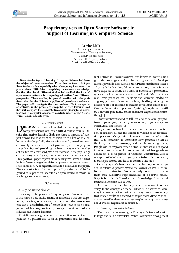 (PDF) Proprietary versus Open Source Software in Support of Learning in ...