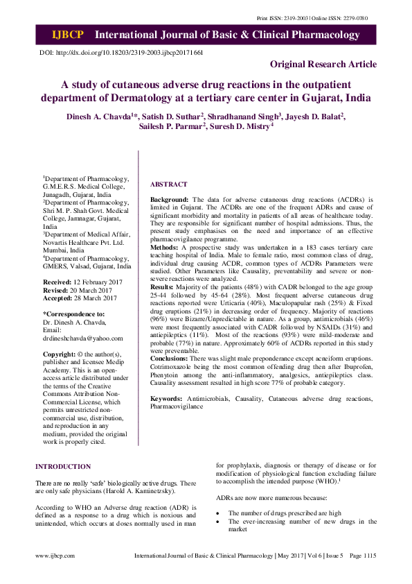 (PDF) A study of cutaneous adverse drug reactions in the outpatient ...