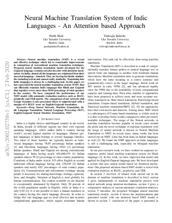 (PDF) Neural Machine Translation System of Indic Languages - An ...