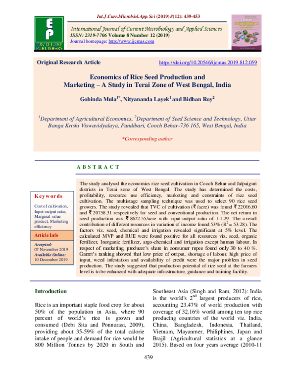 (PDF) Economics of Rice Seed Production and Marketing – A Study in ...