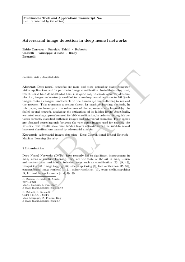 (PDF) Adversarial image detection in deep neural networks