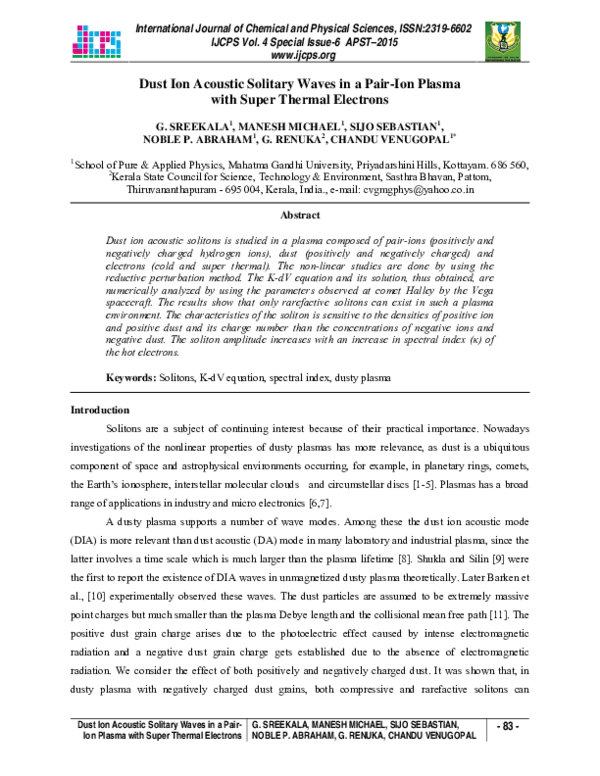 (PDF) Dust Ion Acoustic Solitary Waves in a Pair-Ion Plasma with Super ...