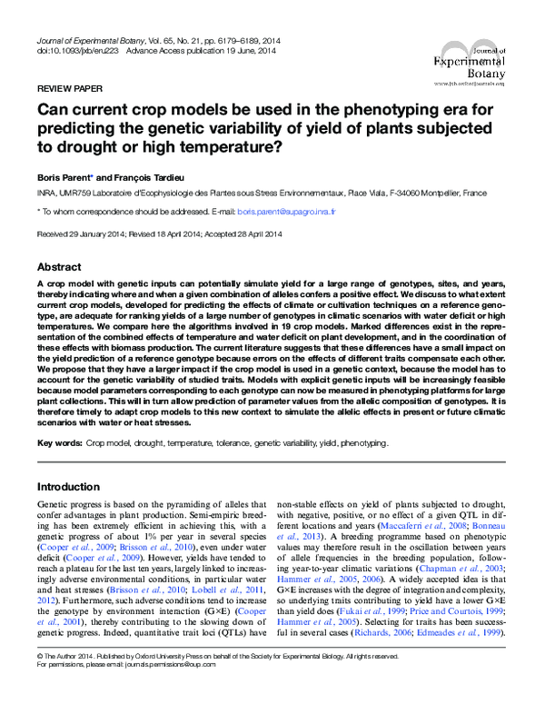 (PDF) Can current crop models be used in the phenotyping era for ...