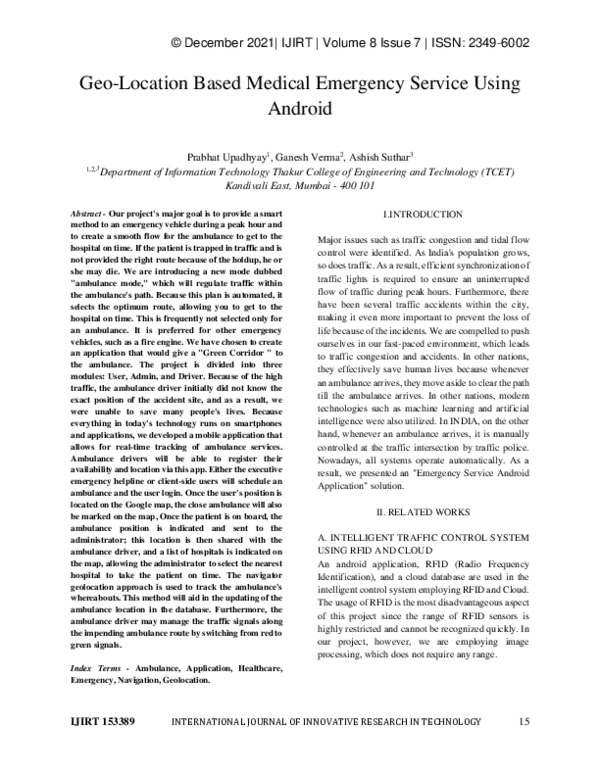 (PDF) Geo-Location Based Medical Emergency Service Using Android