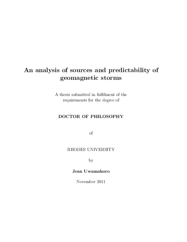 (PDF) An Analysis of Sources and Predictability of Geomagnetic Storms