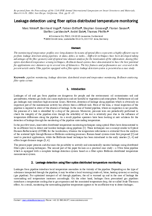 (PDF) Leakage detection using fiber optics distributed temperature ...