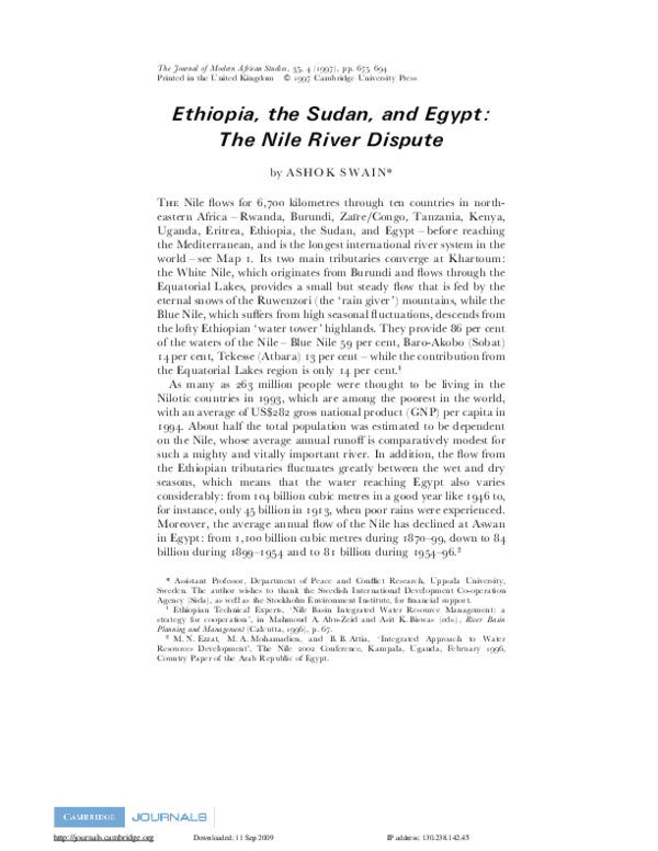 (PDF) Ethiopia, the Sudan, and Egypt The Nile River Dispute Ashok