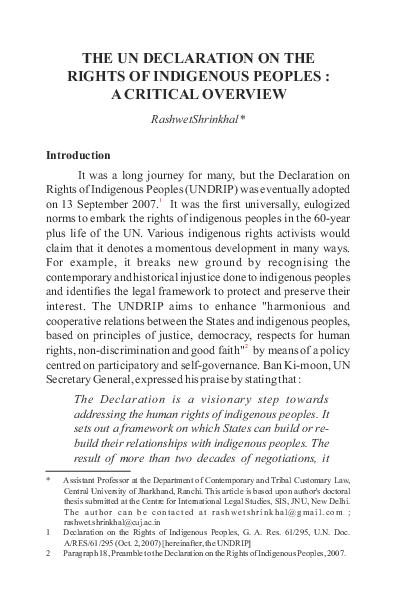 (PDF) THE UN DECLARATION ON THE RIGHTS OF INDIGENOUS PEOPLES : A ...