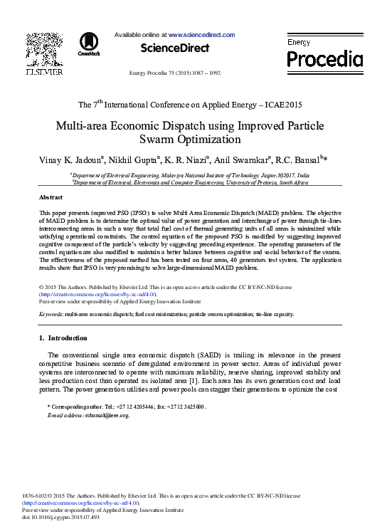 (PDF) Multi-area Economic Dispatch Using Improved Particle Swarm ...