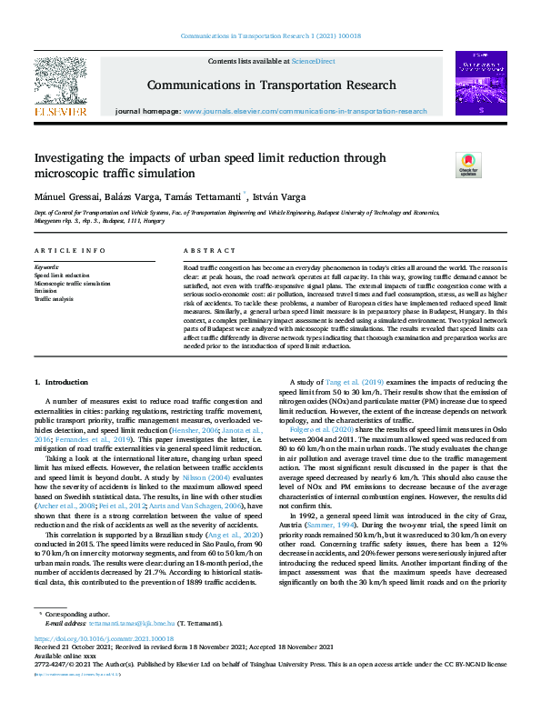 (PDF) Investigating the impacts of urban speed limit reduction through ...
