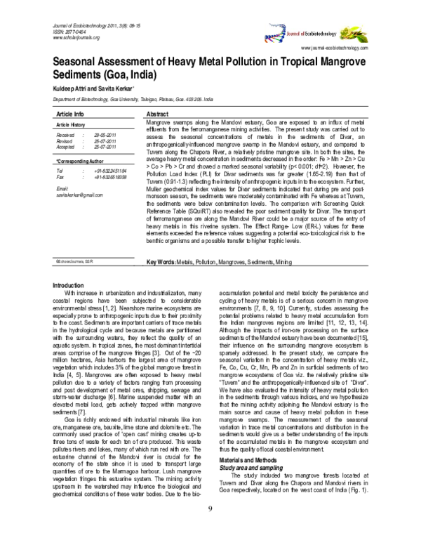 (PDF) Seasonal Assessment of Heavy Metal Pollution in Tropical Mangrove ...