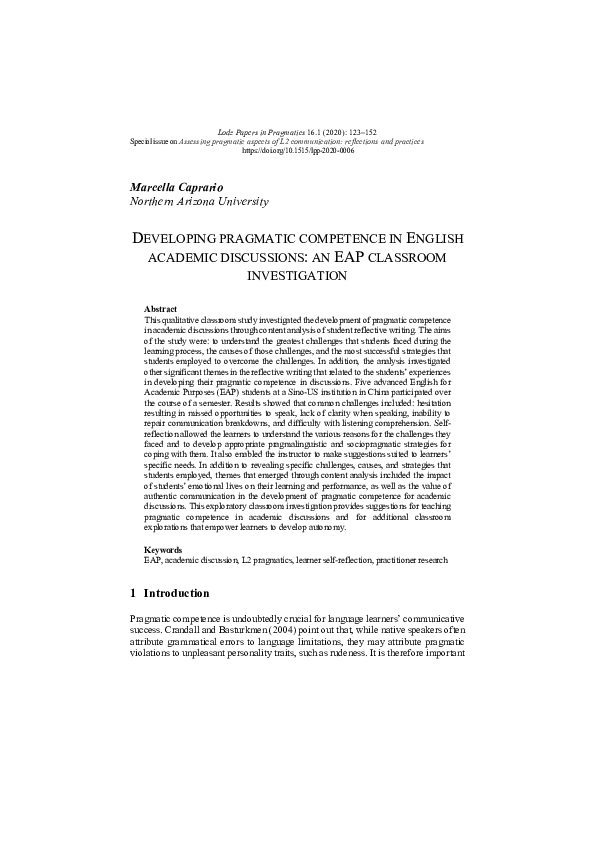 (PDF) DEVELOPING PRAGMATIC COMPETENCE IN ENGLISH ACADEMIC DISCUSSIONS ...