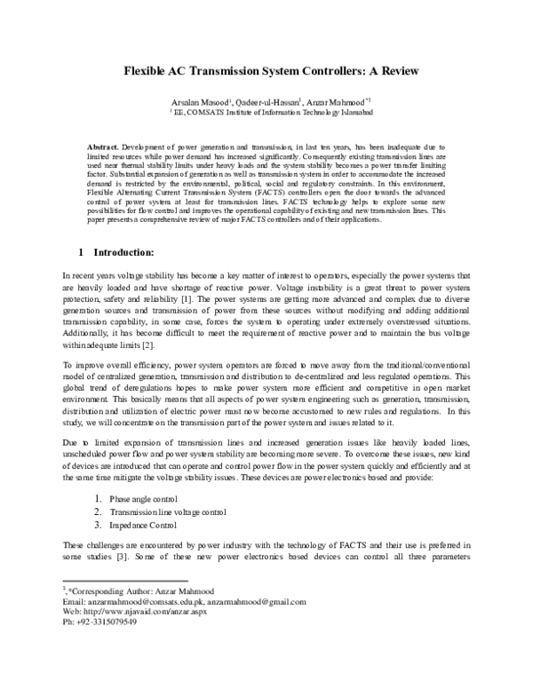 洋書 Flexible ac transmission systems PDF) Flexible AC Transmission System Controllers: A Review