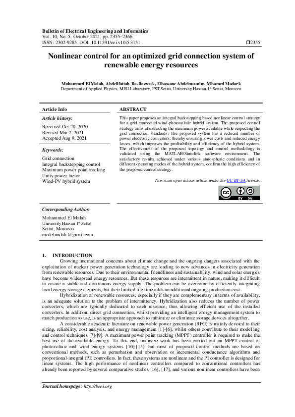 (PDF) Nonlinear control for an optimized grid connection system of ...