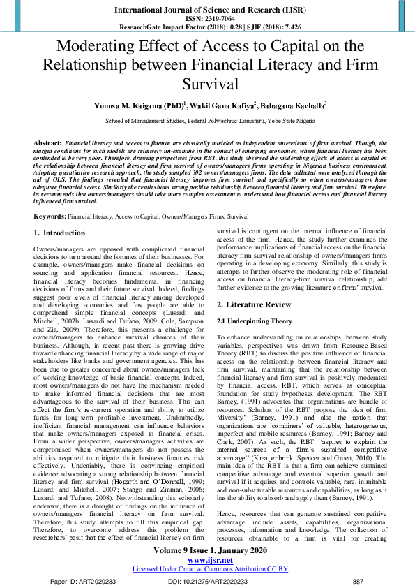 (PDF) Moderating Effect of Access to Capital on the Relationship ...
