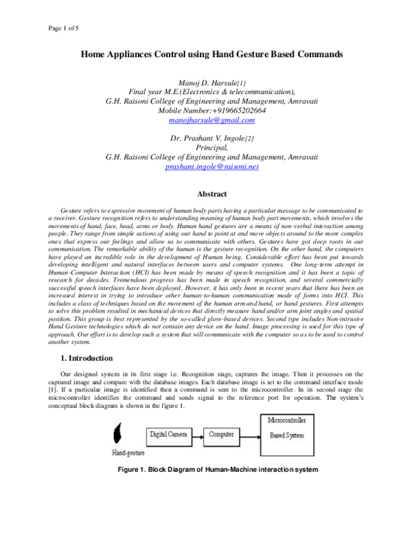 (PDF) Home Appliances Control using Hand Gesture Based Commands 18 May