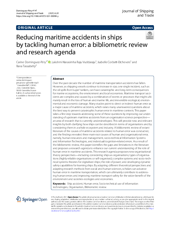 (PDF) Reducing maritime accidents in ships by tackling human error: a ...