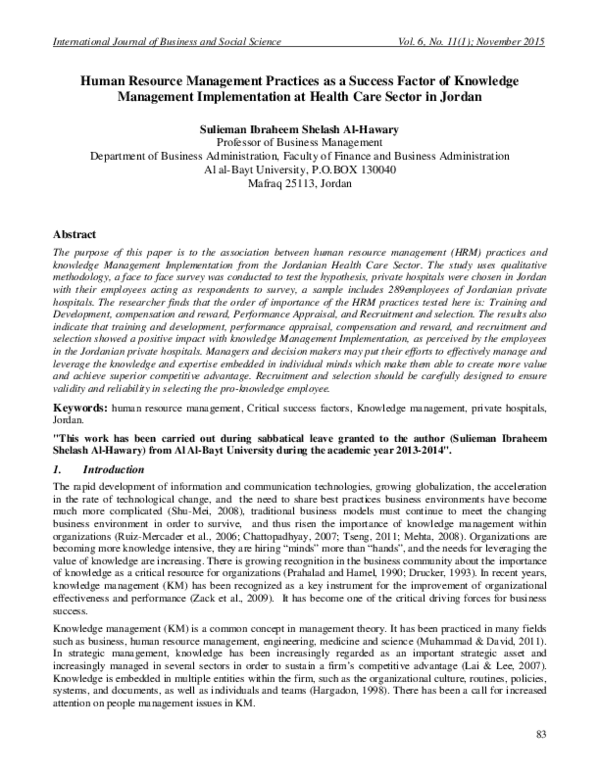(PDF) Human Resource Management Practices as a Success Factor of ...
