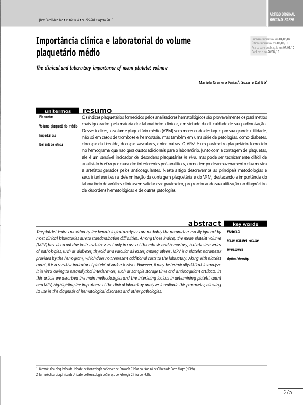 (PDF) The clinical and laboratory importance of mean platelet volume