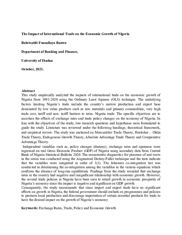 (DOC) The Impact of International Trade on the Economic Growth of Nigeria