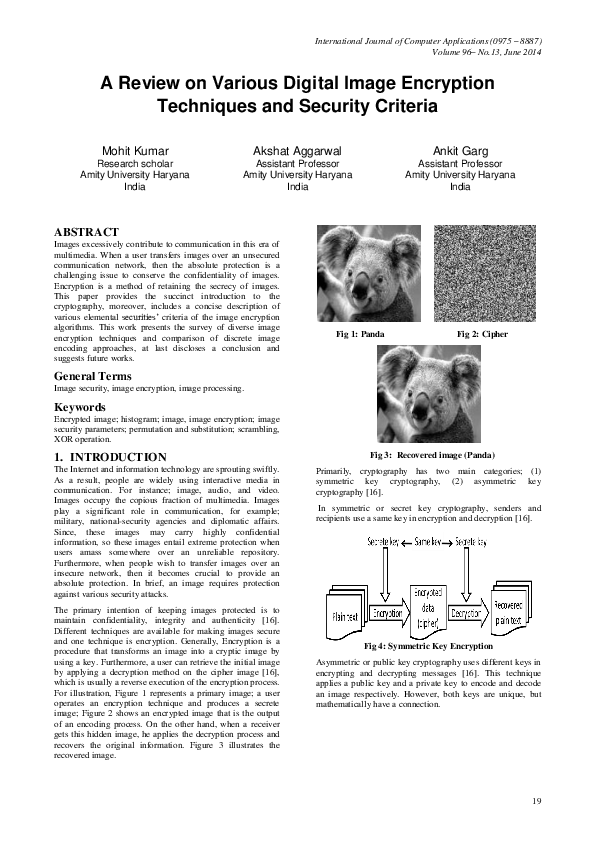 (PDF) A Review on Various Digital Image Encryption Techniques and ...