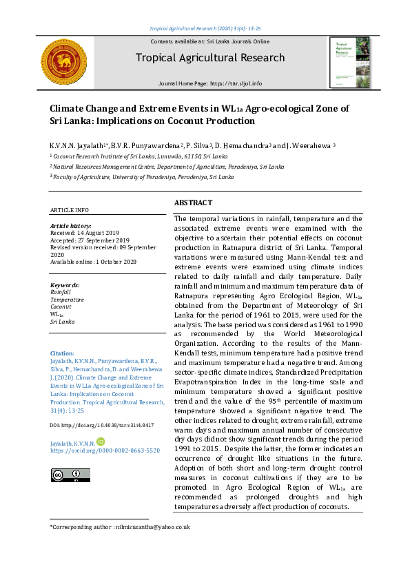 (PDF) Climate Change and Extreme Events in WL1a Agro-ecological Zone of ...