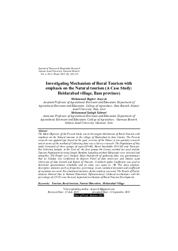 (PDF) Investigating Mechanism of Rural Tourism with emphasis on the ...