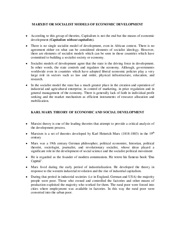 (PDF) MARXIST OR SOCIALIST MODELS OF ECONOMIC DEVELOPMENT