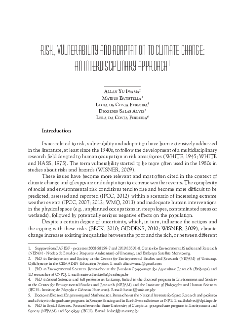 (PDF) Risk, Vulnerability and Adaptation to Climate Change: An ...