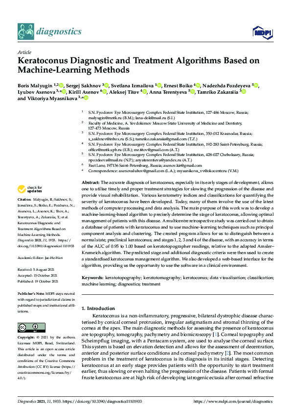 (PDF) Keratoconus Diagnostic and Treatment Algorithms Based on Machine ...